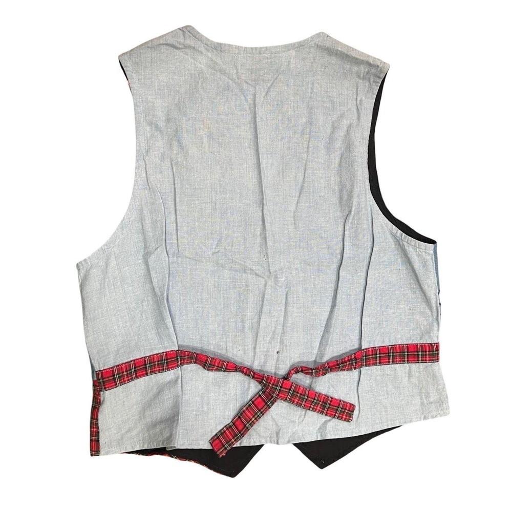Vintage Patchwork Denim Vest Embroidered Folk Art Plaid Cottagecore M - Picture 9 of 9